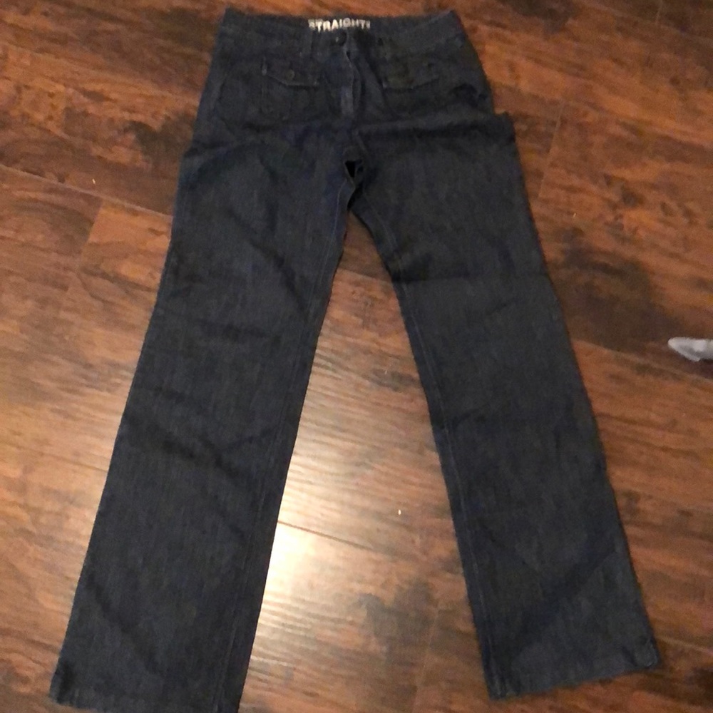Mid rise wide leg dark wash jeans